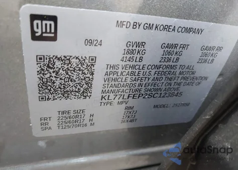 2025 Chevrolet Trax Fwd Ls from USA, damaged, VIN KL77LFEP2SC123845